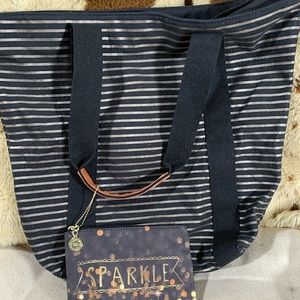 BATH & BODY WORKS STRIPED TOTE & MAKEUP BAG